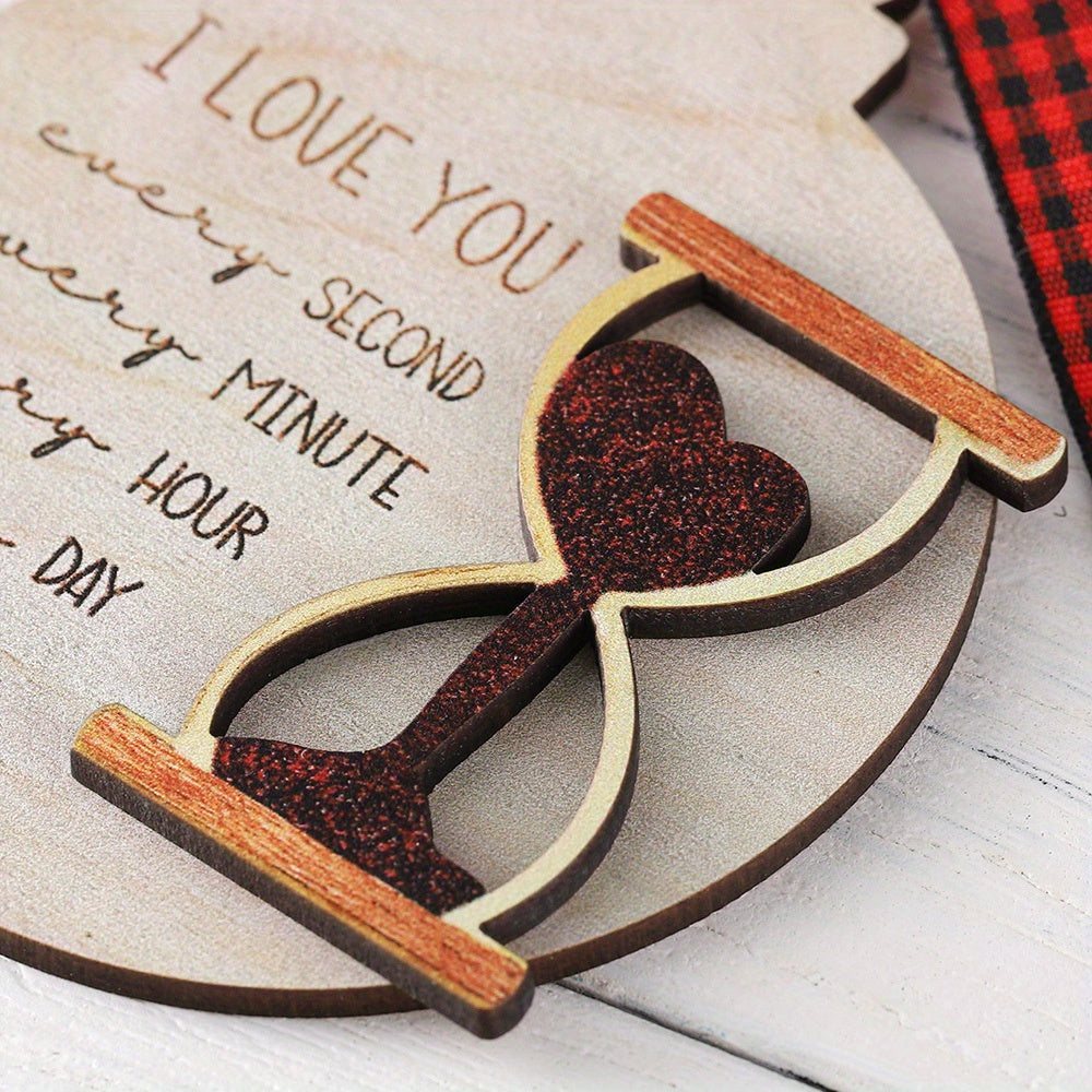 Romantic Double Layer Wooden Hourglass Ornament- 'I Love You Every Second'