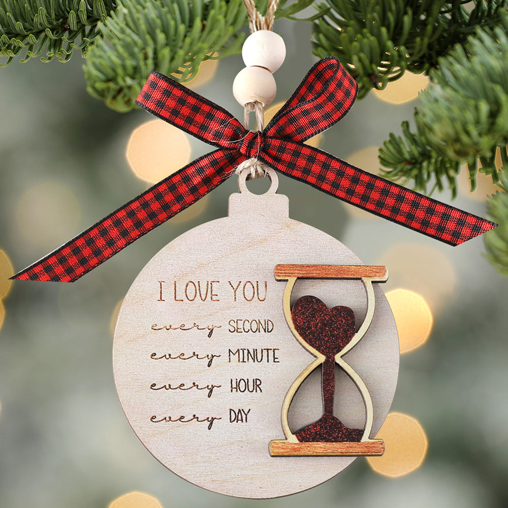 Romantic Double Layer Wooden Hourglass Ornament- 'I Love You Every Second'