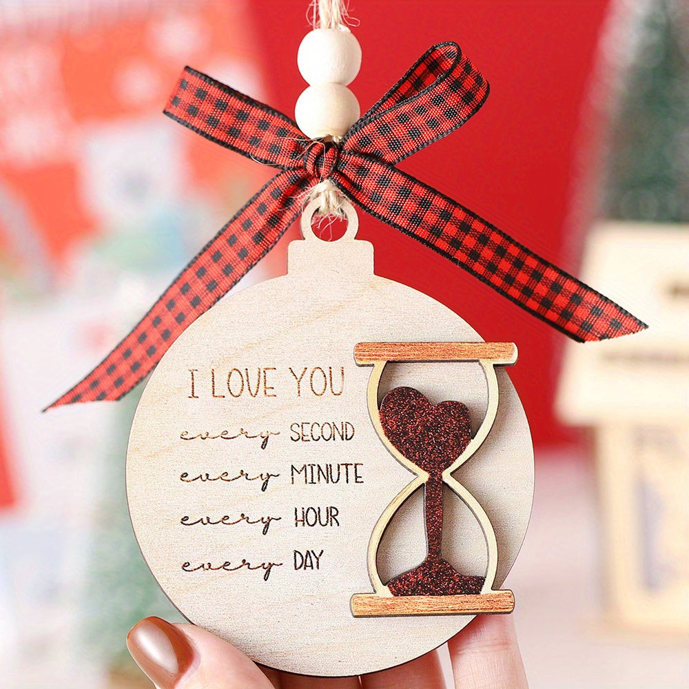 Romantic Double Layer Wooden Hourglass Ornament- 'I Love You Every Second'