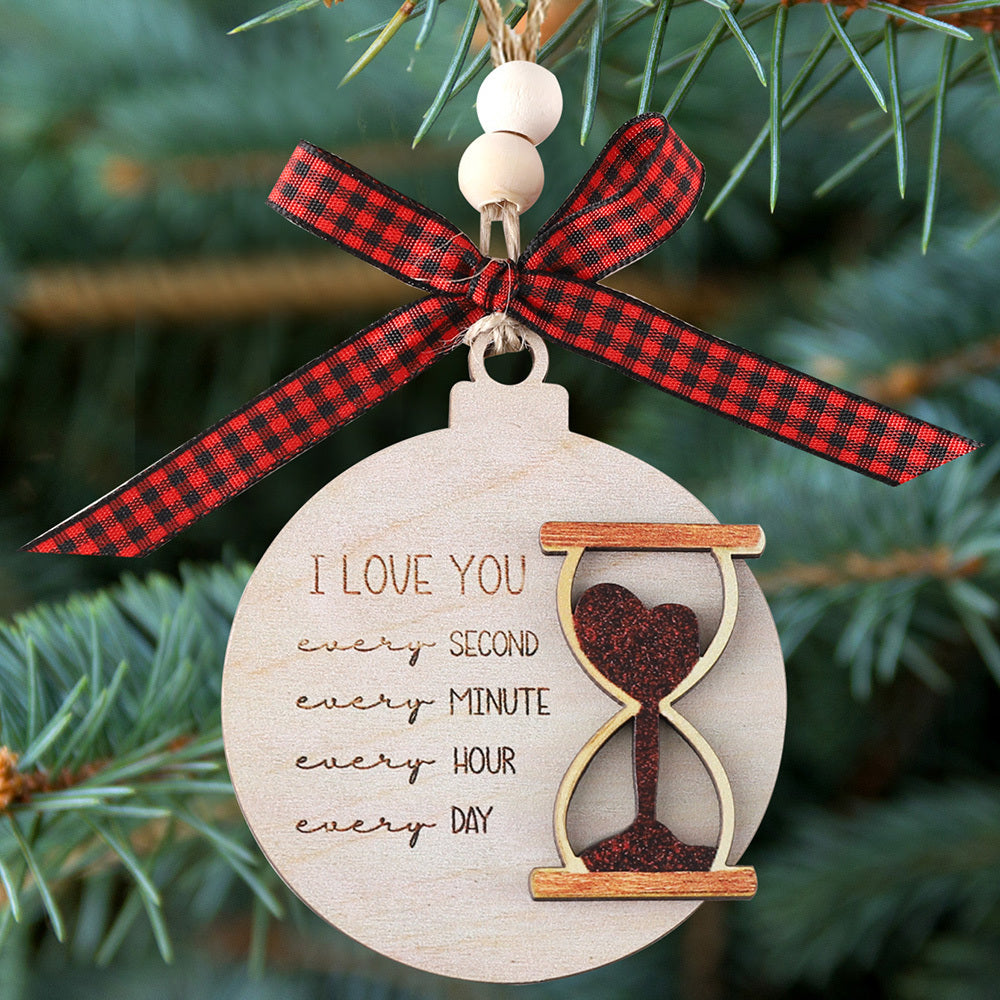 Romantic Double Layer Wooden Hourglass Ornament- 'I Love You Every Second'