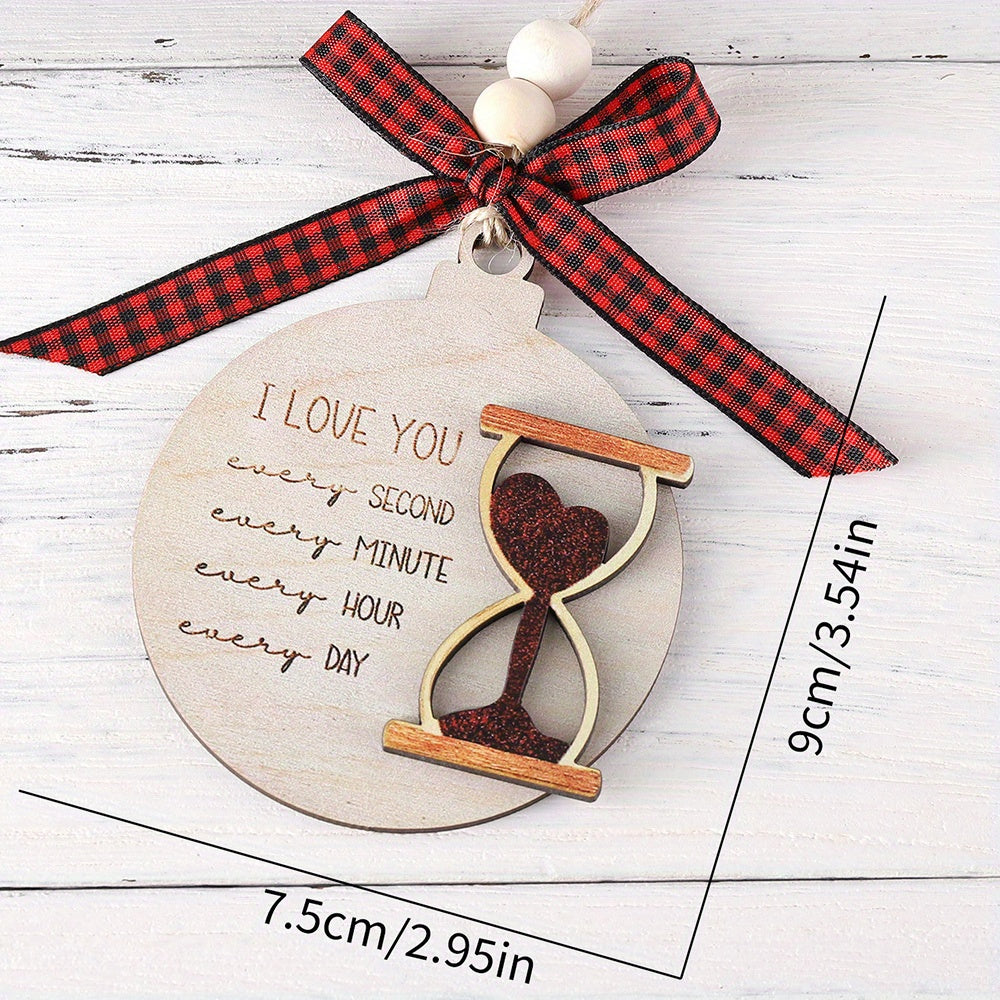 Romantic Double Layer Wooden Hourglass Ornament- 'I Love You Every Second'